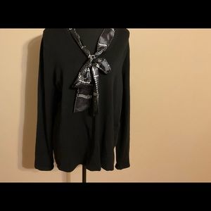 GEORGE, XXL Black sweater with tie collar, Size XXL